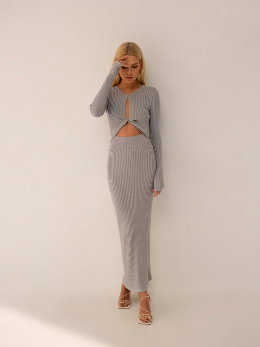 Lange bodycon jurk grijs